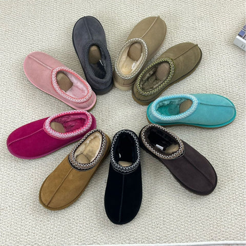 Image of Cozy Genuine Suede Women's Fuzzy Slippers Slip On Memory Foam Shoes