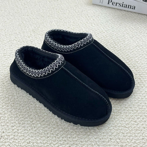 Image of Cozy Genuine Suede Women's Fuzzy Slippers Slip On Memory Foam Shoes