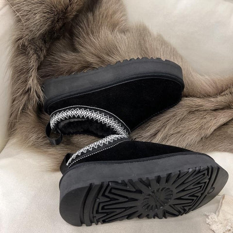Image of Slip-on Furry Womens Shoes Genuine Suede Platform Womens Slippers