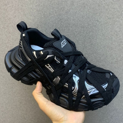 Image of Strap Chunky Sneakers for Women Flat Breathable Distressed Running Shoes