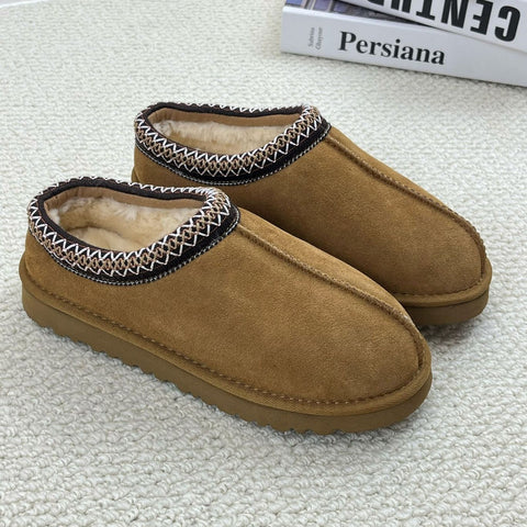 Image of Cozy Genuine Suede Women's Fuzzy Slippers Slip On Memory Foam Shoes