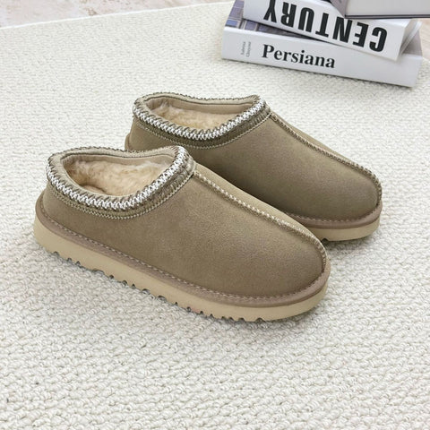 Image of Cozy Genuine Suede Women's Fuzzy Slippers Slip On Memory Foam Shoes