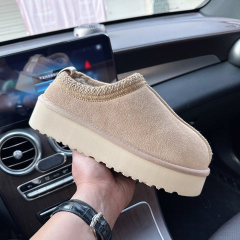 Image of Slip-on Furry Womens Shoes Genuine Suede Platform Womens Slippers