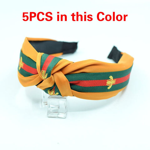 Image of 5PCS/LOT Women Ribbon Striped Headband Wide Knotted Hairband Women Hair Accessories Bee