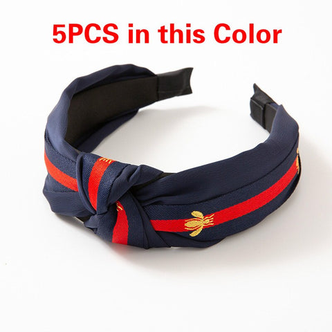 Image of 5PCS/LOT Women Ribbon Striped Headband Wide Knotted Hairband Women Hair Accessories Bee