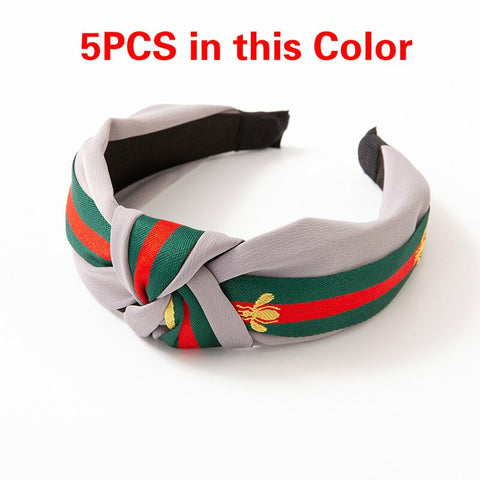 Image of 5PCS/LOT Women Ribbon Striped Headband Wide Knotted Hairband Women Hair Accessories Bee