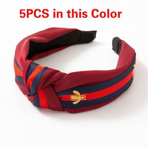 Image of 5PCS/LOT Women Ribbon Striped Headband Wide Knotted Hairband Women Hair Accessories Bee