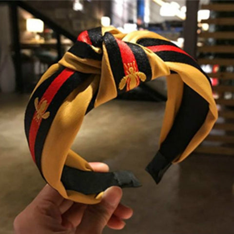 Image of 5PCS/LOT Women Ribbon Striped Headband Wide Knotted Hairband Women Hair Accessories Bee
