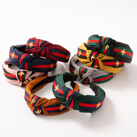 Image of 5PCS/LOT Women Ribbon Striped Headband Wide Knotted Hairband Women Hair Accessories Bee