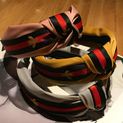 Image of 5PCS/LOT Women Ribbon Striped Headband Wide Knotted Hairband Women Hair Accessories Bee
