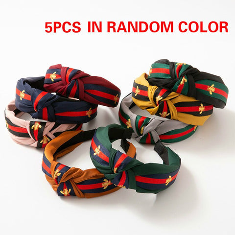 Image of 5PCS/LOT Women Ribbon Striped Headband Wide Knotted Hairband Women Hair Accessories Bee