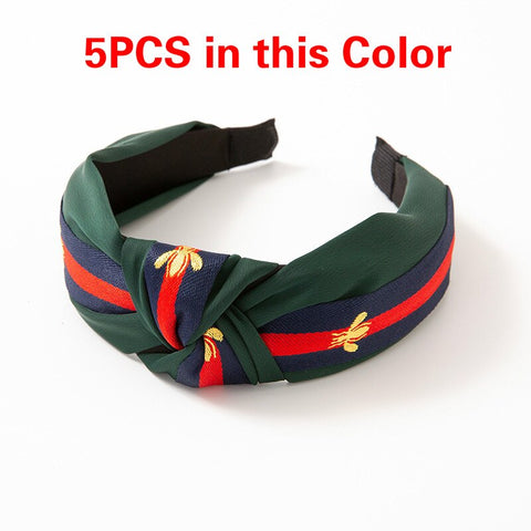 Image of 5PCS/LOT Women Ribbon Striped Headband Wide Knotted Hairband Women Hair Accessories Bee