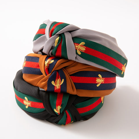 Image of 5PCS/LOT Women Ribbon Striped Headband Wide Knotted Hairband Women Hair Accessories Bee