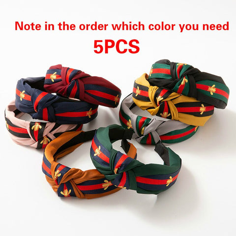 Image of 5PCS/LOT Women Ribbon Striped Headband Wide Knotted Hairband Women Hair Accessories Bee