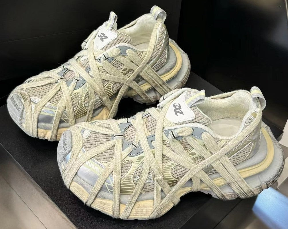 Strap Chunky Sneakers for Women Flat Breathable Distressed Running Shoes