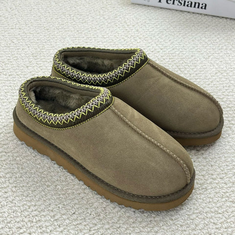 Image of Cozy Genuine Suede Women's Fuzzy Slippers Slip On Memory Foam Shoes