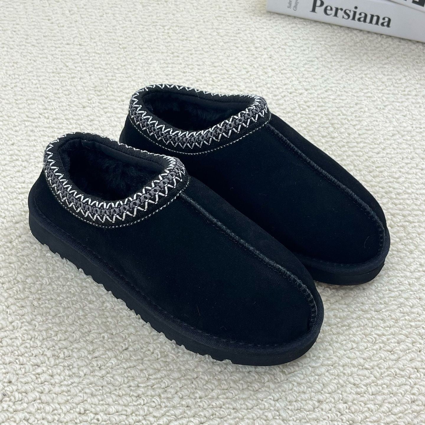 Cozy Genuine Suede Women's Fuzzy Slippers Slip On Memory Foam Shoes