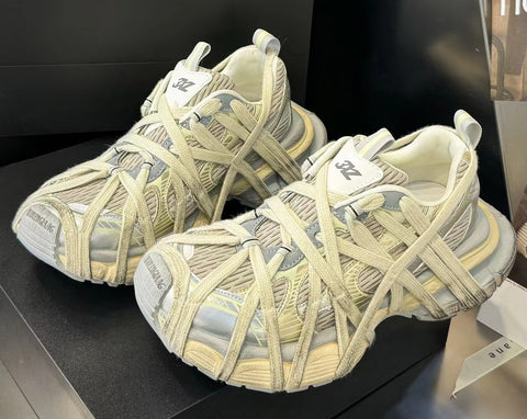 Image of Strap Chunky Sneakers for Women Flat Breathable Distressed Running Shoes