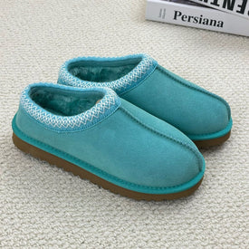 Cozy Genuine Suede Women's Fuzzy Slippers Slip On Memory Foam Shoes