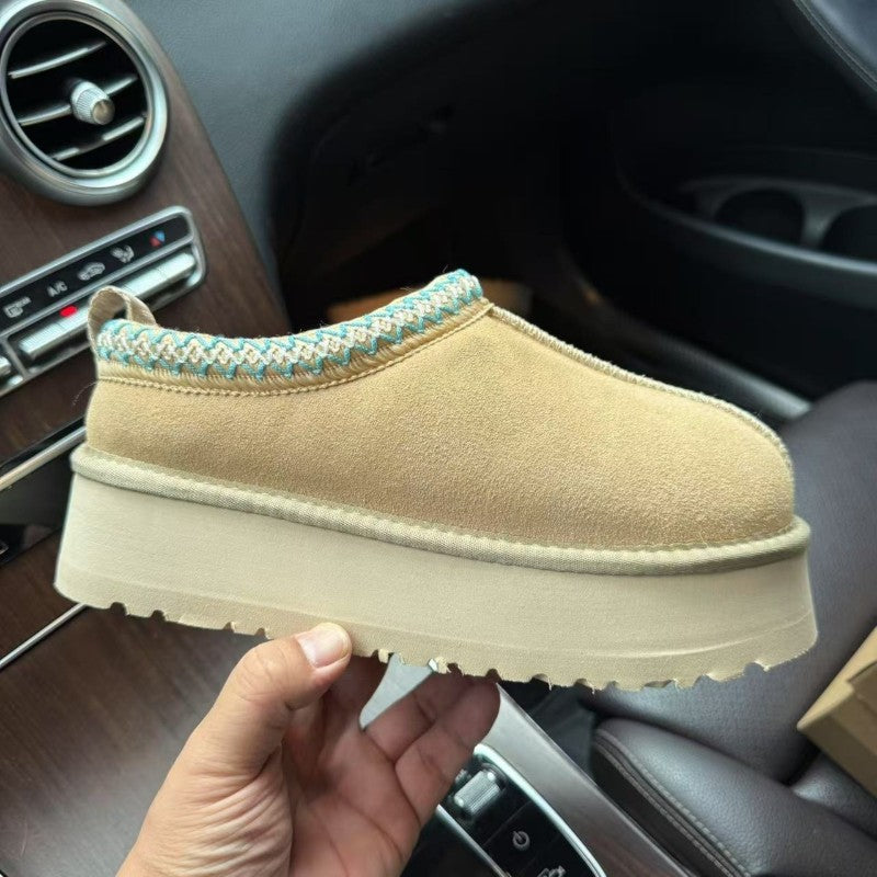 Slip-on Furry Womens Shoes Genuine Suede Platform Womens Slippers