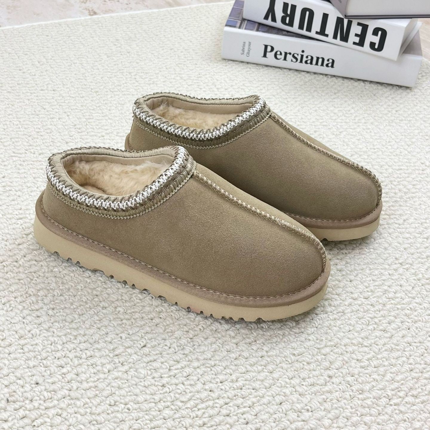 Cozy Genuine Suede Women's Fuzzy Slippers Slip On Memory Foam Shoes