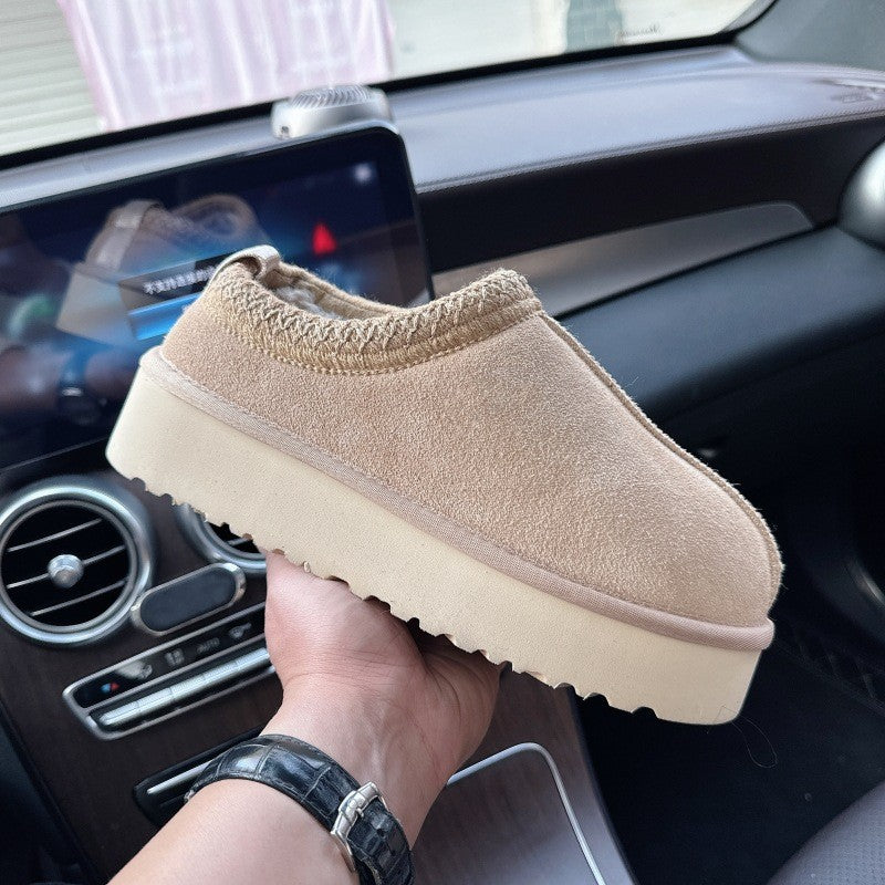 Slip-on Furry Womens Shoes Genuine Suede Platform Womens Slippers
