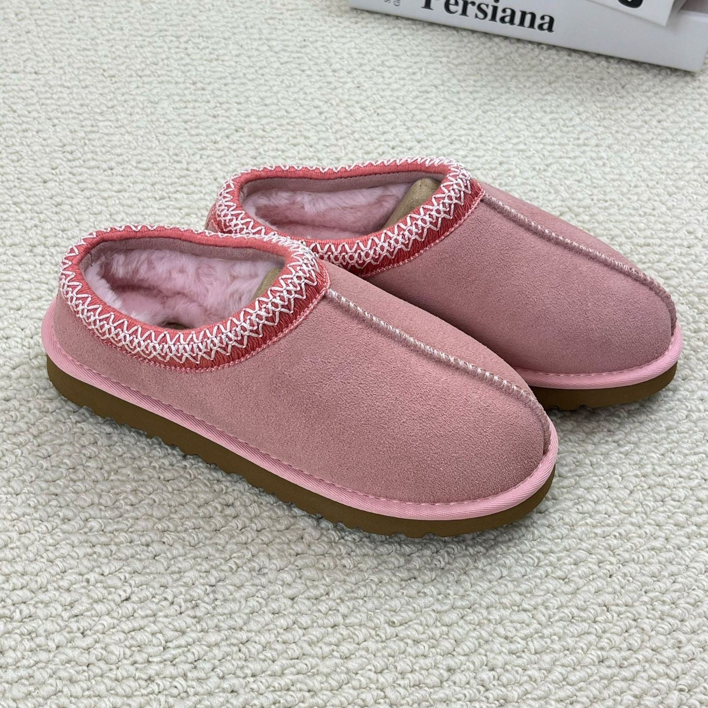Cozy Genuine Suede Women's Fuzzy Slippers Slip On Memory Foam Shoes