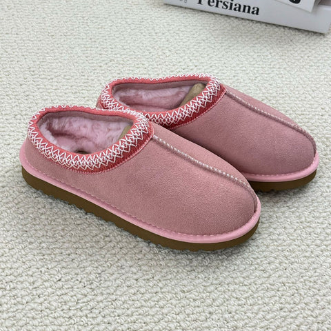 Image of Cozy Genuine Suede Women's Fuzzy Slippers Slip On Memory Foam Shoes