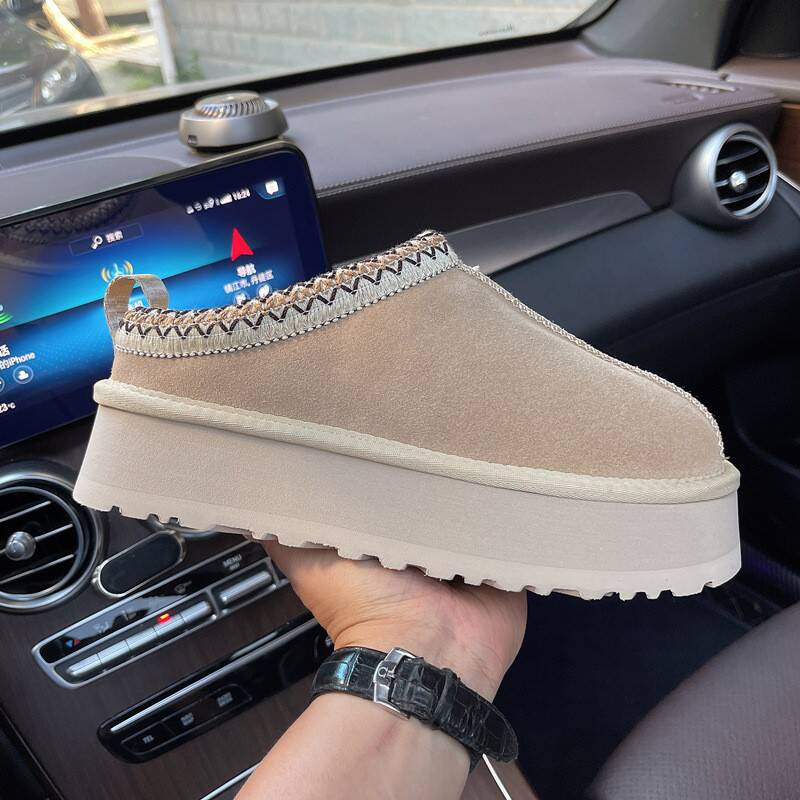 Slip-on Furry Womens Shoes Genuine Suede Platform Womens Slippers