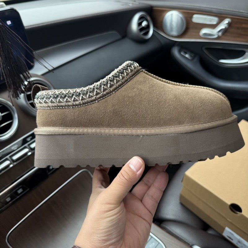 Slip-on Furry Womens Shoes Genuine Suede Platform Womens Slippers