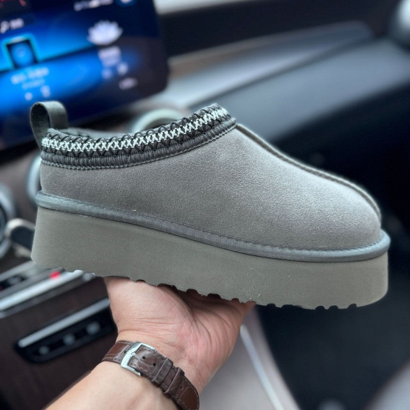 Slip-on Furry Womens Shoes Genuine Suede Platform Womens Slippers