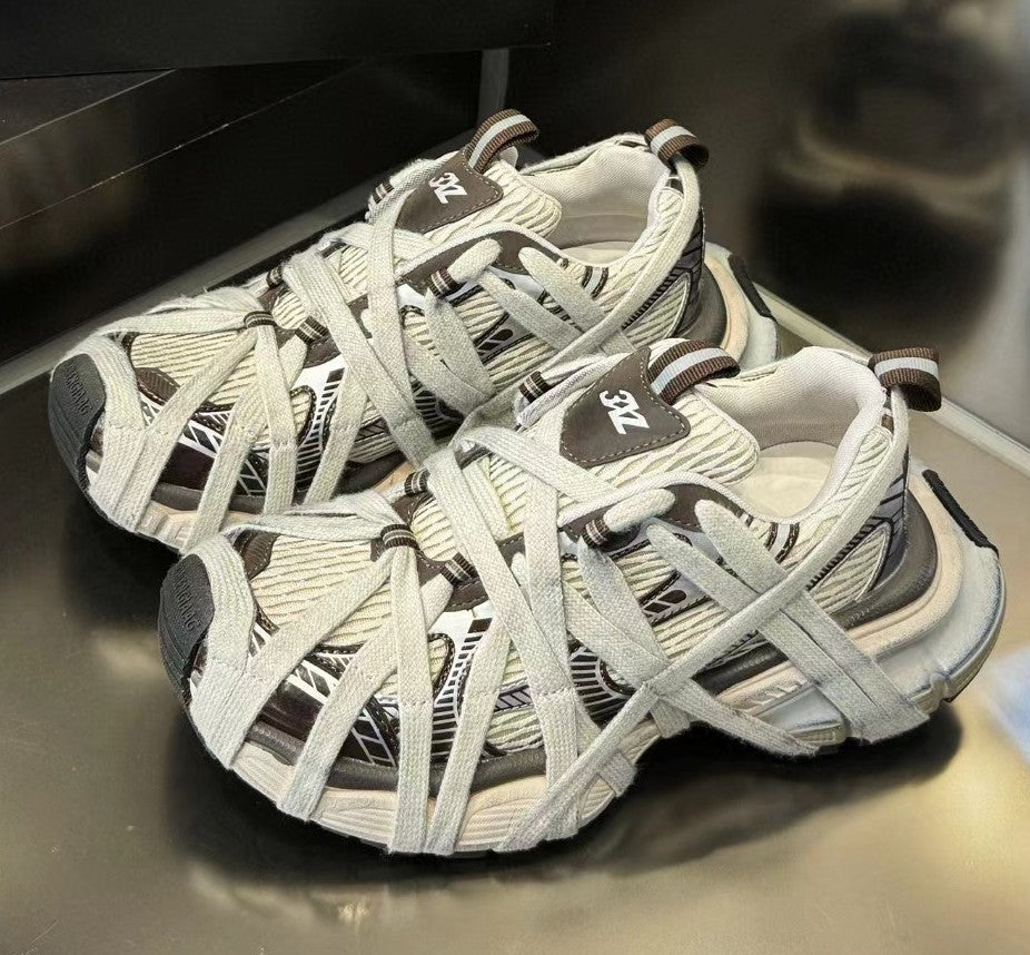 Strap Chunky Sneakers for Women Flat Breathable Distressed Running Shoes