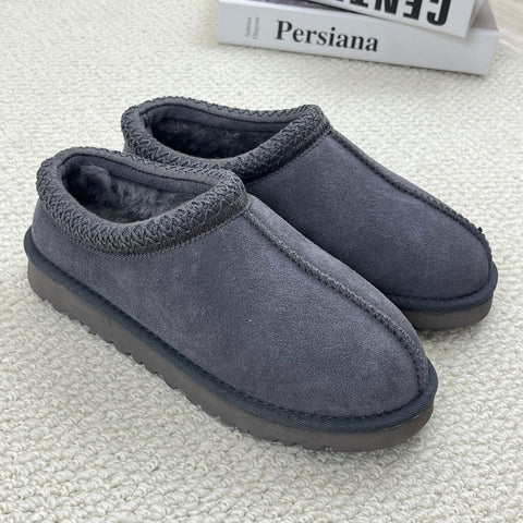 Image of Cozy Genuine Suede Women's Fuzzy Slippers Slip On Memory Foam Shoes