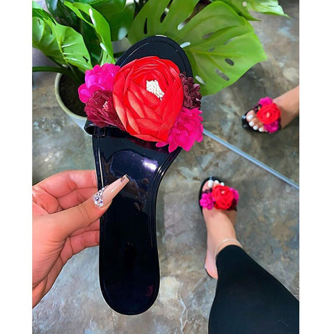 Image of  2021 Summer Beach Slippers Transparent Flowers Women‘s Slippers