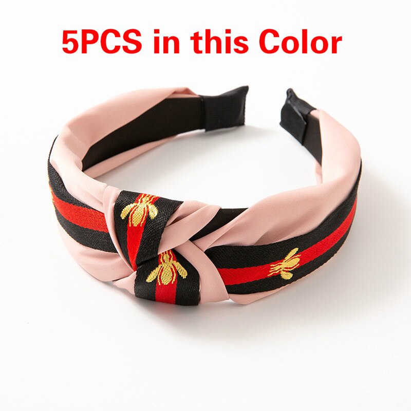 5PCS/LOT  Women Ribbon Striped Headband Wide Knotted Hairband Women Hair Accessories Bee