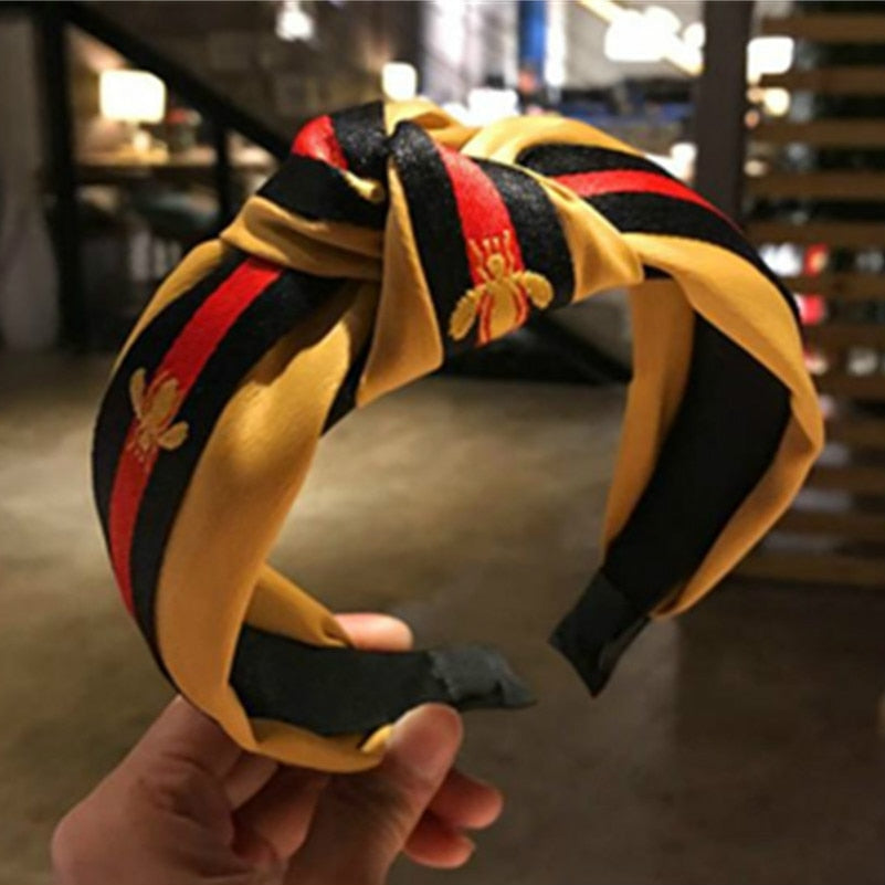 5PCS/LOT  Women Ribbon Striped Headband Wide Knotted Hairband Women Hair Accessories Bee