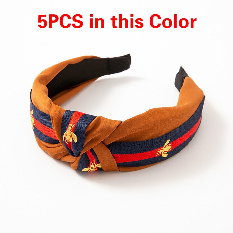 5PCS/LOT  Women Ribbon Striped Headband Wide Knotted Hairband Women Hair Accessories Bee