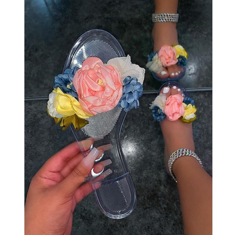 Image of  2021 Summer Beach Slippers Transparent Flowers Women‘s Slippers