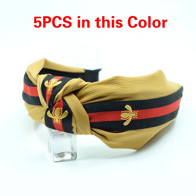 5PCS/LOT  Women Ribbon Striped Headband Wide Knotted Hairband Women Hair Accessories Bee
